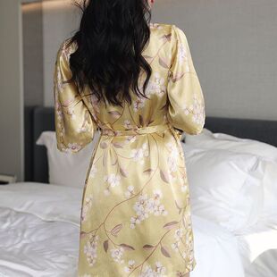 大码300斤短袖睡袍夏季性感睡衣浴袍开衫系带外套高级感冰丝睡裙