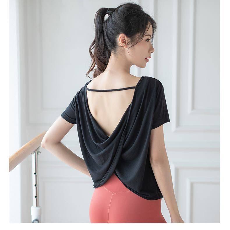 夏季露背运动上衣女装夏季300斤大码宽松短袖跑步防晒罩衫美背T恤