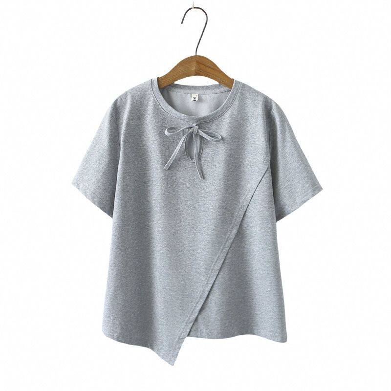 大码300斤女装短袖T恤冰丝显瘦夏季新款蝴蝶结不规则镂空时尚上衣