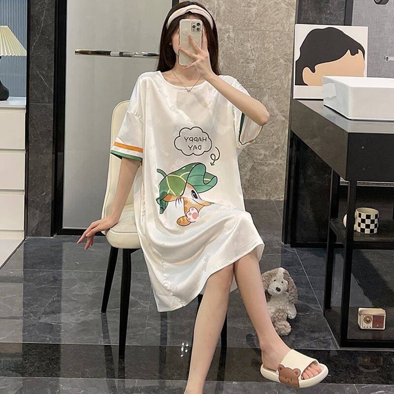 冰丝女夏季睡裙2025年新款卡通薄款微透可爱学生家居服大码300斤
