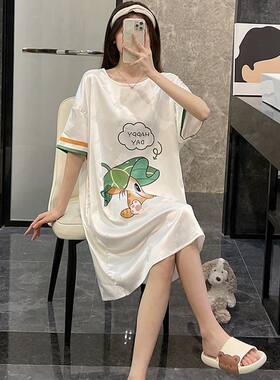 冰丝女夏季睡裙2025年新款卡通薄款微透可爱学生家居服大码300斤