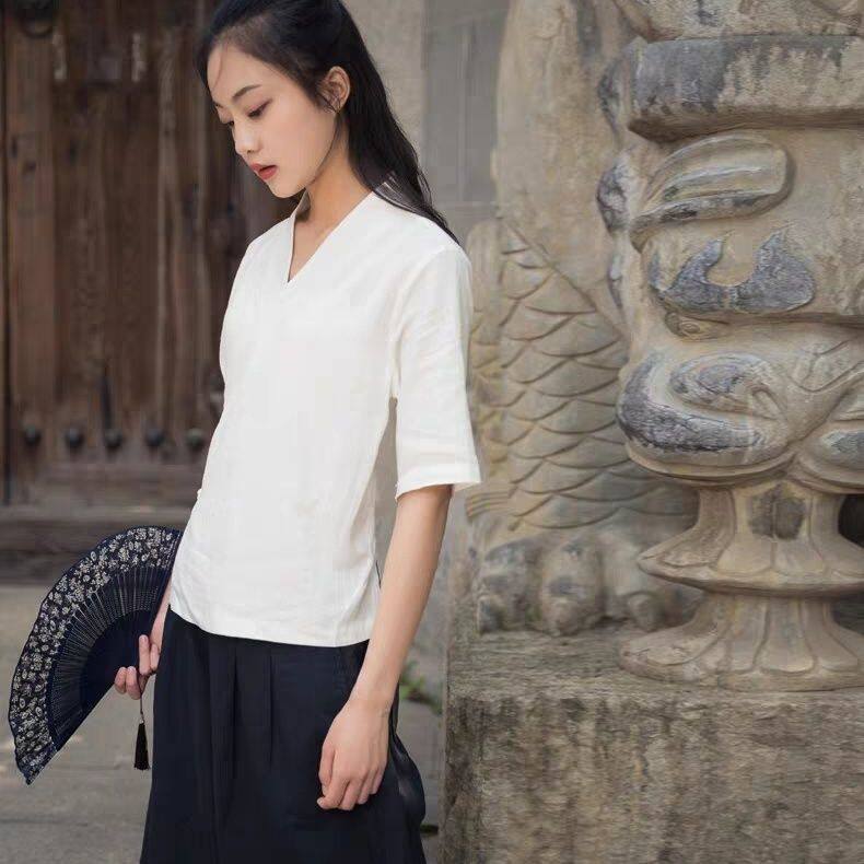 唐装居士服男女装汉服夏季茶服新中式国风禅修服交领系带上衣大码
