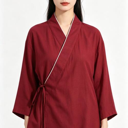 茶服交领系带禅意改良汉服新中式上衣禅修服中国风复古大码300斤