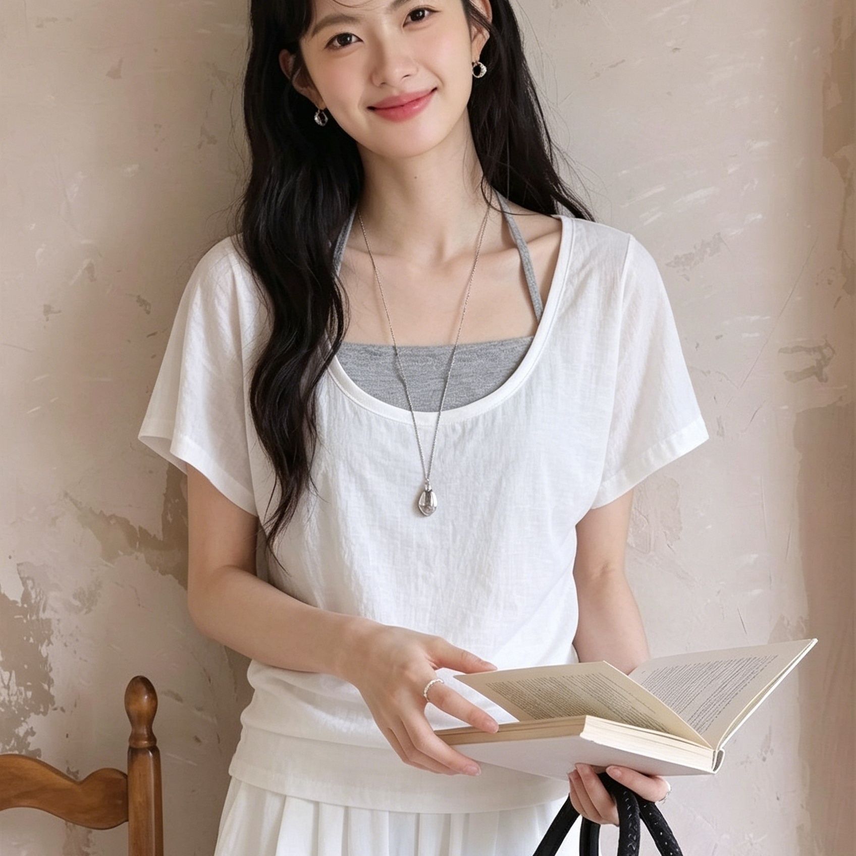 纯欲风女2026夏季新款收腰U领短袖罩衫甜美防晒休闲上衣大码300斤