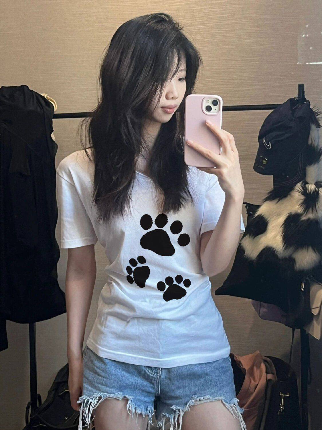 大码300斤美式复古慵懒风V领宽松百搭上衣女夏季短袖t恤印花休闲