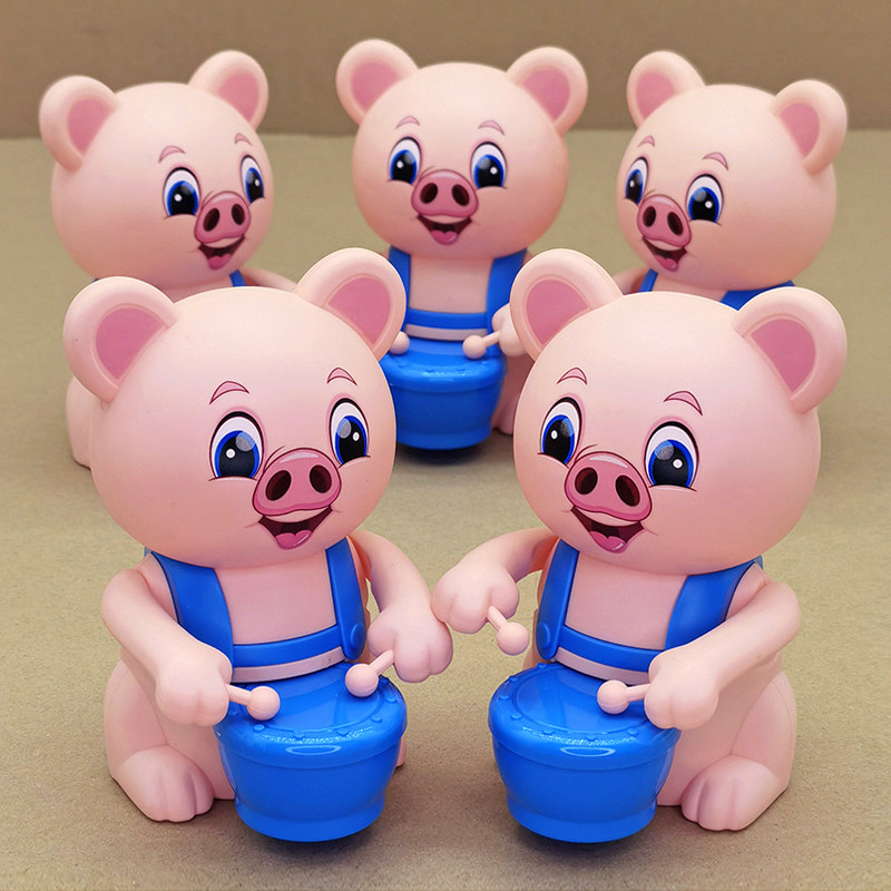 网红上弦发条玩具打鼓猪仿真动物