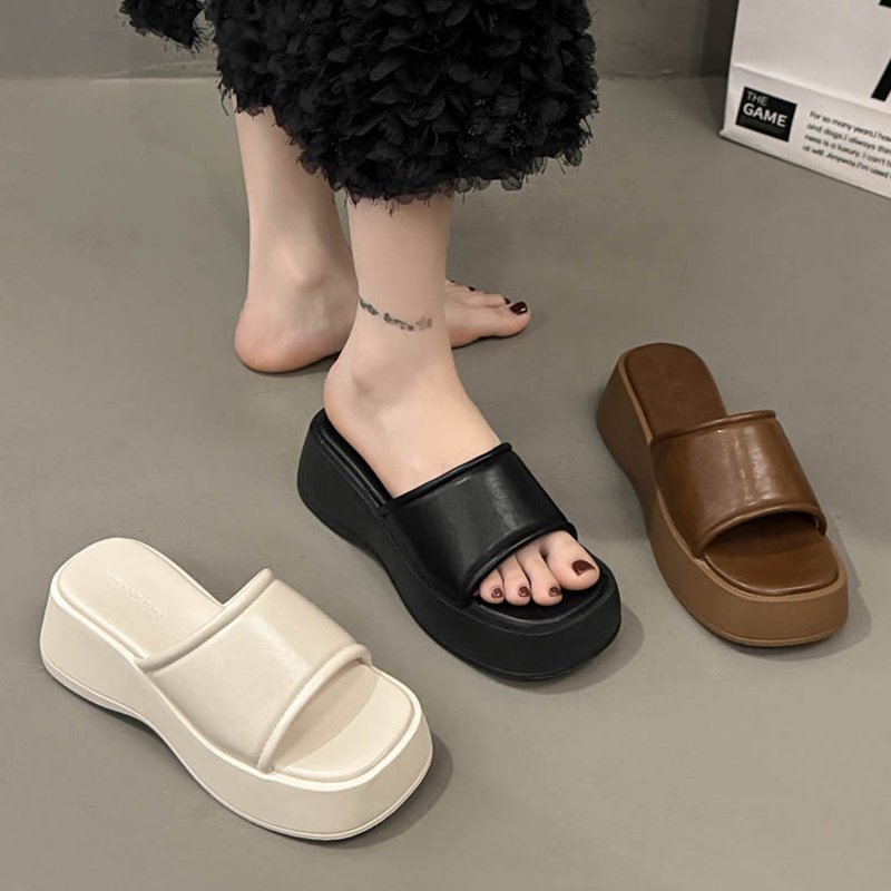 厚底松糕底一字拖鞋女夏季外穿2一字拖