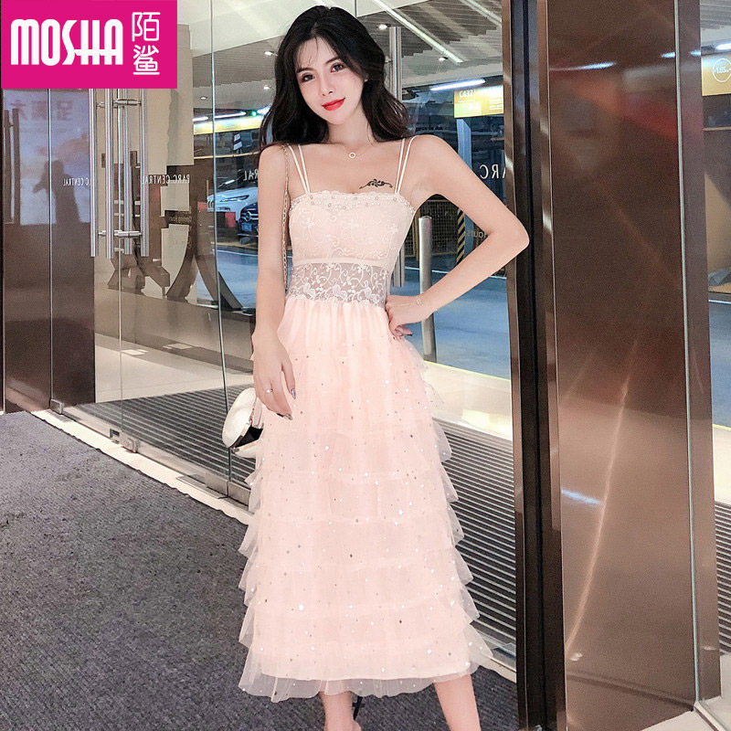 夜店女装长款蓬蓬蕾丝连衣裙夏季气质超仙蛋糕裙长裙2019流行裙子