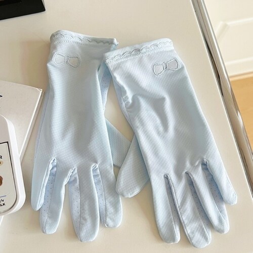 日系刺绣夏天防晒手套女防紫外线薄款透气户外骑行短款五指可爱