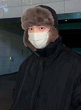 雷锋帽男士帽子冬季加绒加厚防寒保暖棉帽菱格百搭骑行登山滑雪帽