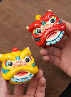 交趾陶佛山醒狮摆件国潮舞狮文创陶瓷家居客厅装饰品摆件伴手礼品