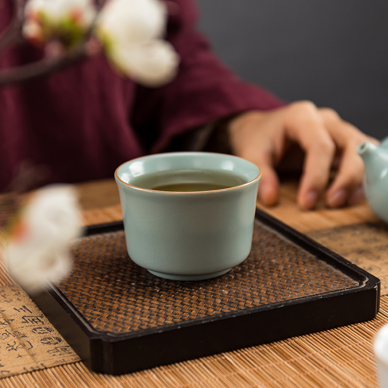 纯手工平安杯汝窑开片蝉翼品茗杯可养普洱茶杯功夫茶具主人单杯