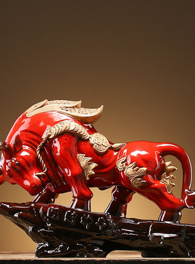 牛气冲天摆件吉祥物办公室桌面客厅家居软装饰品红牛牛年招财工艺