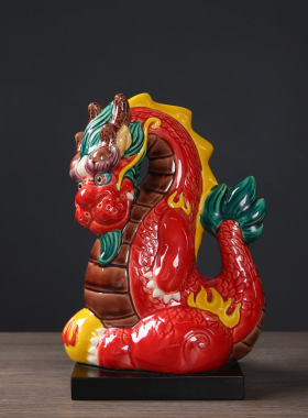 台湾交趾陶小神龙摆件 手绘创意陶瓷工艺品家居装饰摆设