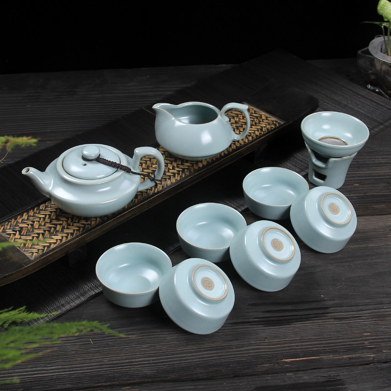 德化正品开片汝窑陶瓷茶具套装 整套功夫茶具办公汝瓷 茶杯茶壶漏