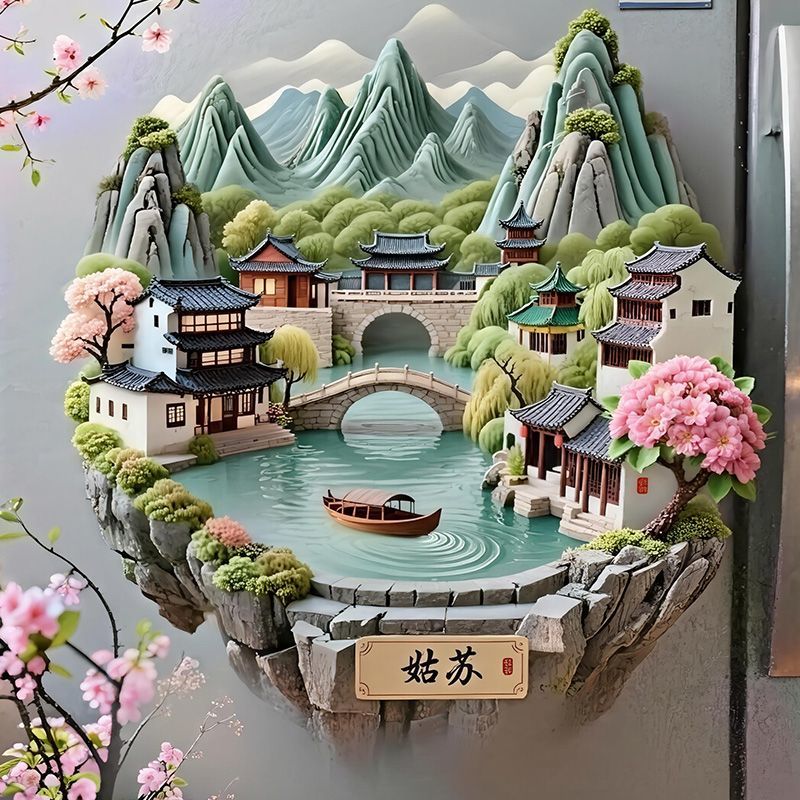 【姑苏】3d浮雕高级冰箱贴金属立体旅游建筑创意礼物送朋友礼品