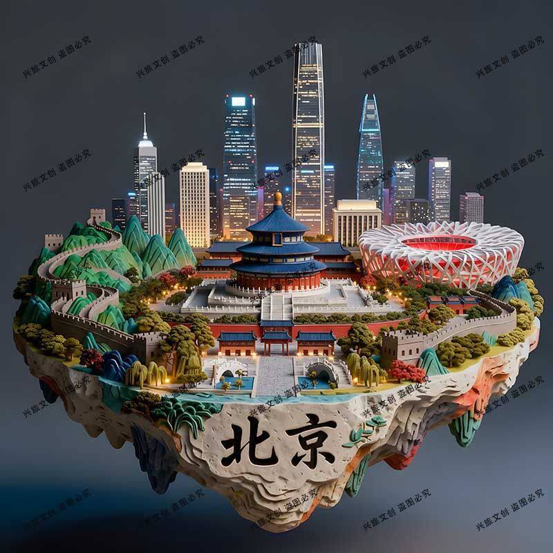 北京金属浮雕立体冰箱贴祈年殿鸟巢国潮装饰万里长城文创纪念礼物