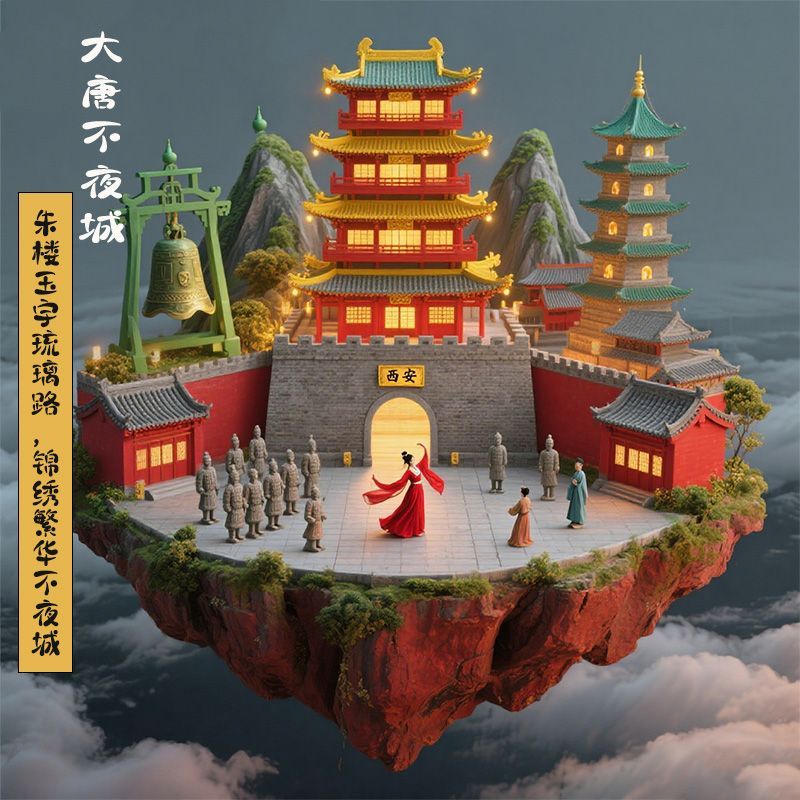 【西安不夜城】浮雕高级冰箱贴金属立体旅游建筑创意礼物送朋友