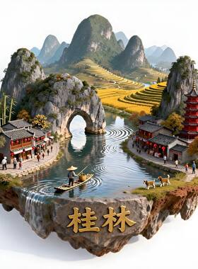 桂林金属浮雕立体冰箱贴广西文旅文创伴手礼物旅游景点景区装饰品