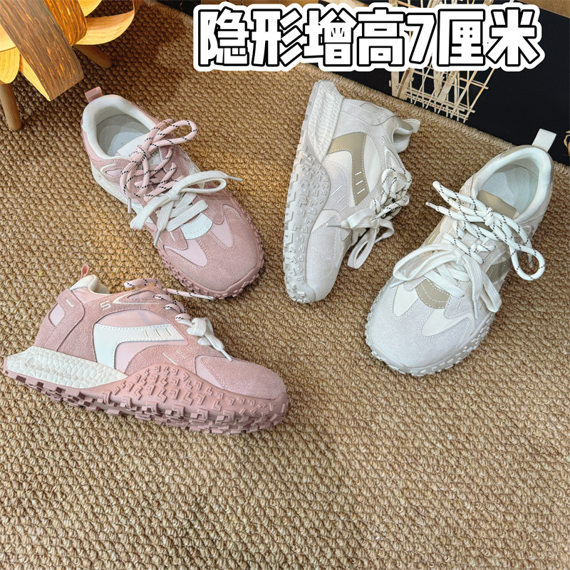 内增高7厘米真皮阿甘鞋女鞋女复古内增高德训鞋潮流休闲鞋