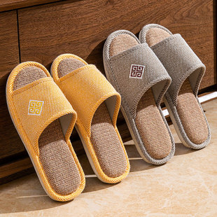 亚麻拖鞋男士酒店高档室内家居防臭静音地板四季棉麻布拖女春秋款