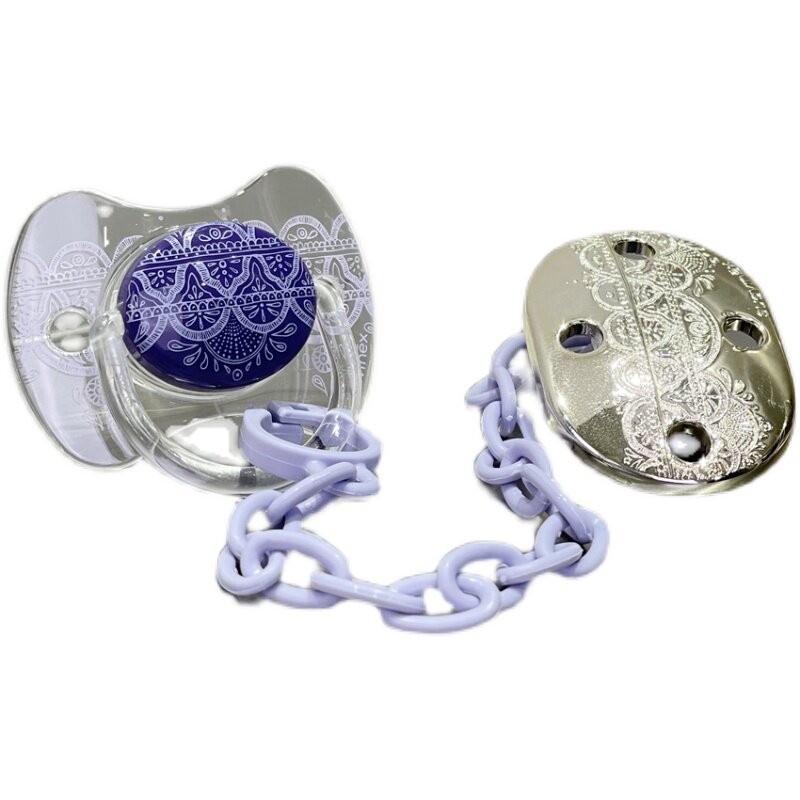 SPAIN SUAVINEX SUVINI LUXURY GOLD PACIFIER CHAIN SET SILICONE BIONIC FLAT ROUND 4-18M