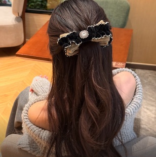 高马尾发夹气质优雅扭扭夹 小香风13cm方钻毛呢香蕉夹2025秋冬新款