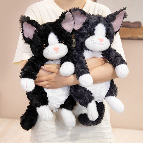 可爱美纹猫玩偶抱枕毛绒玩具黑白德文卷毛猫咪公仔网红女生日礼物