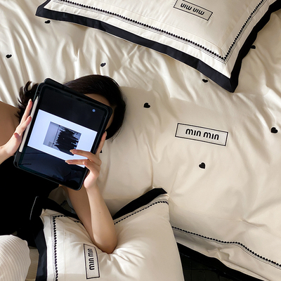 ins少女心全棉柔软天丝四件套100S澳棉爱心刺绣纯棉被套床单床品