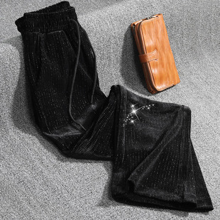 灯芯绒阔腿裤女春季高腰垂感加厚直筒裤闪闪裤金丝绒小个子九分xs