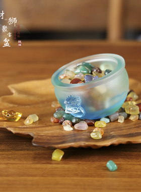 琉璃聚宝盆双狮四狮香炉烛台双头招财狮子摆放佛堂客厅狮头装饰