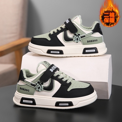 巴布豆男童板鞋加绒保暖二棉鞋子