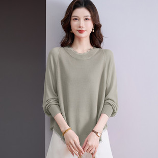 针织衫女春夏薄款大码遮肚藏肉上衣可外穿洋气时髦打底衫