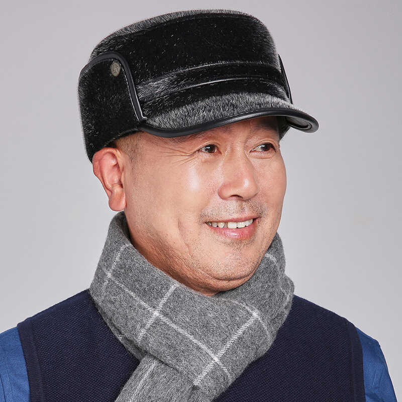 老人帽子男秋冬天爸爸加绒保暖护耳帽爷爷加厚棉帽仿水貂毛鸭舌帽