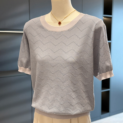 时尚洋气妈妈装针织衫女短袖2025夏装新款上衣气质百搭中老年T恤