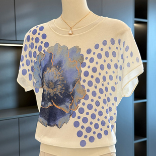 休闲妈妈装 新款 印花针织衫 夏装 上衣气质百搭中老年T恤 女短袖 时尚