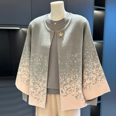 时尚中老年针织衫套装女冬装新款上衣洋气大码妈妈装毛衣两件套