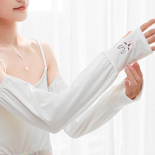 夏天兔子冰丝袖套防紫外线宽松冰袖女夏季防晒护臂套袖网眼灯笼袖