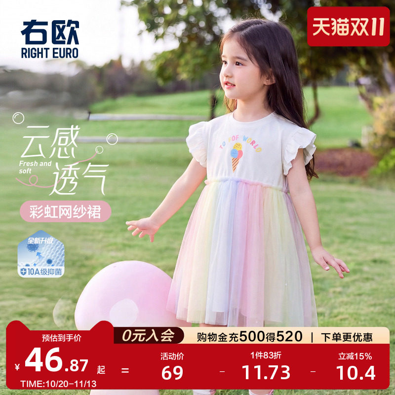 右欧女童连衣裙夏季2026新款宝宝公主裙周岁礼服儿童网纱生日裙子