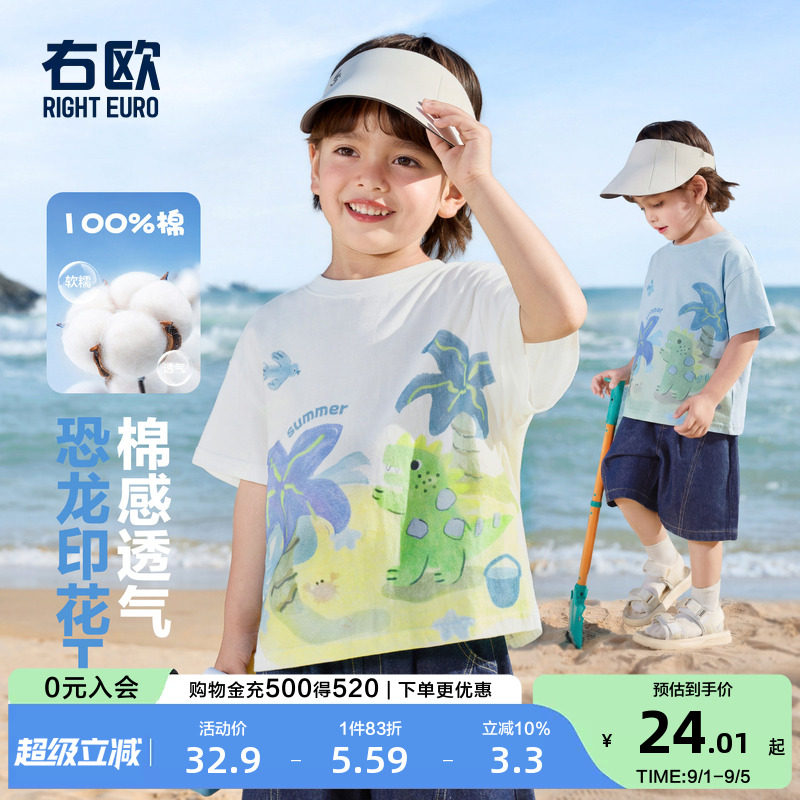 右欧男女童圆领短袖T恤卡通动漫图片