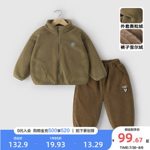 子时髦宝宝两件套潮 右欧童装 儿童套装 秋冬新款 男童加绒加厚上衣裤