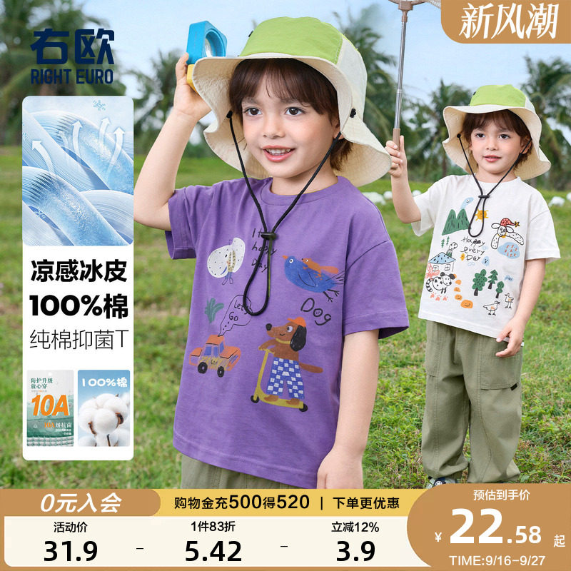 右欧男女童纯棉短袖T恤卡通动漫										