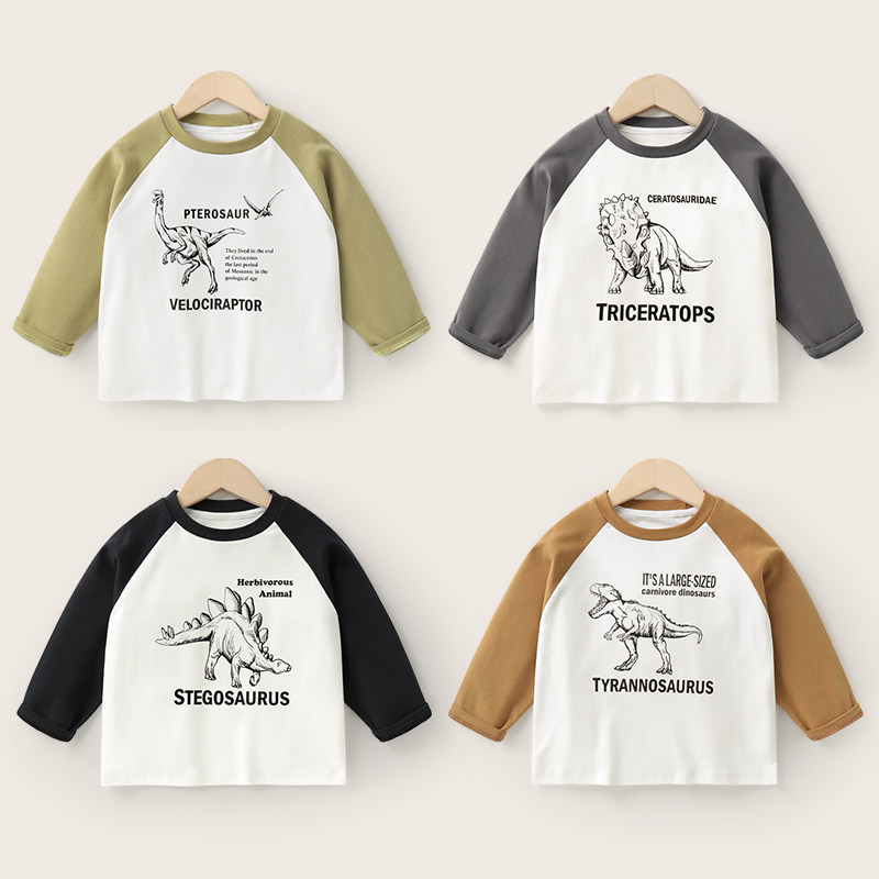 右欧男童纯棉长袖T恤时髦女童打底衫春秋季新款洋气儿童休闲内搭