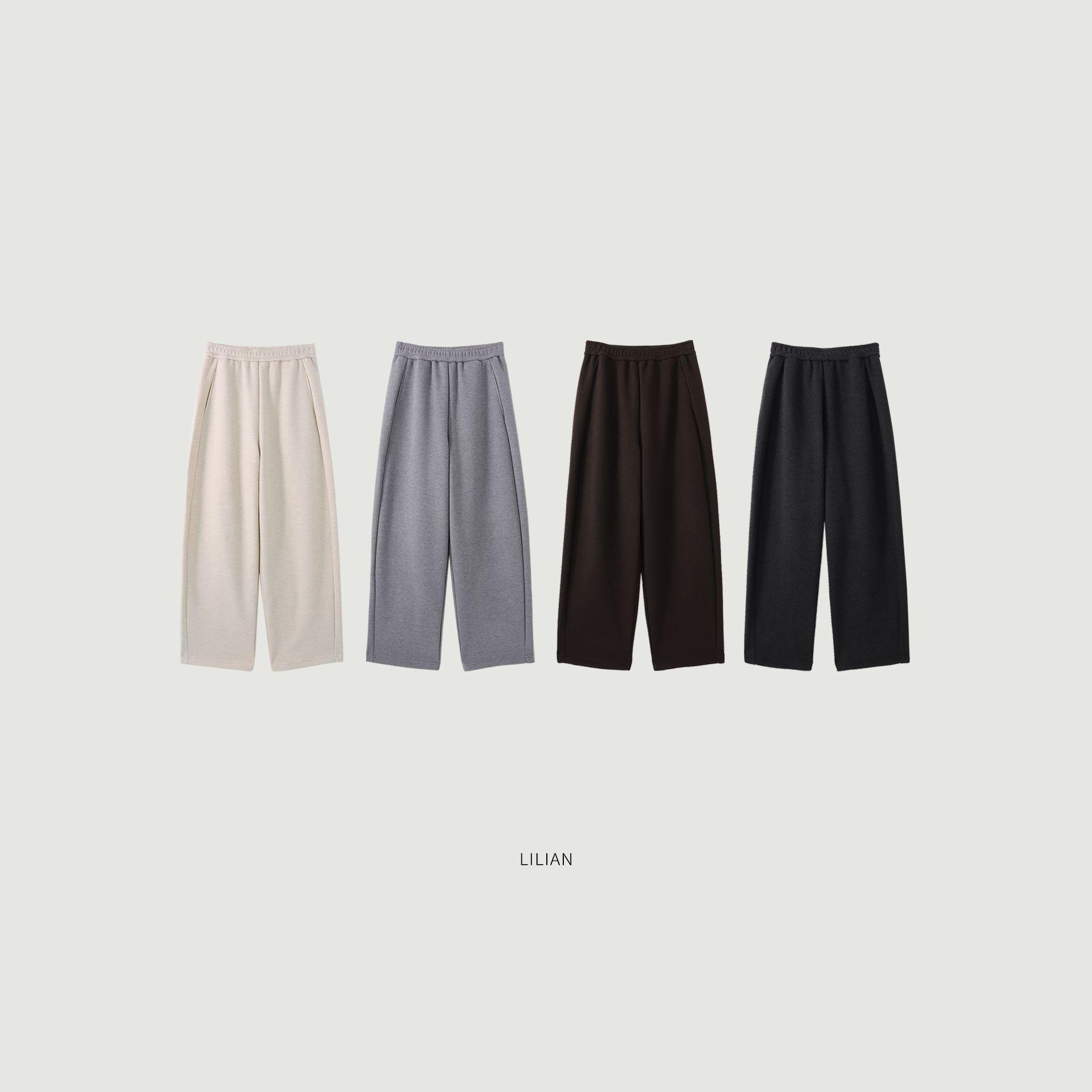 莉莉LIlian 休闲羊绒醋酸桑蚕丝混纺加绒宽松显瘦弯刀裤25秋冬