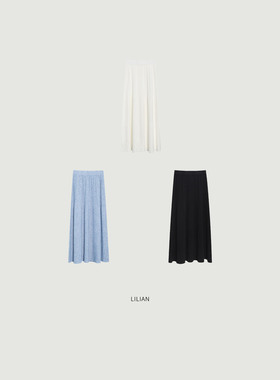 莉莉LIlian 法式气质压褶纹理感半身裙26春高腰A字裙中长裙女