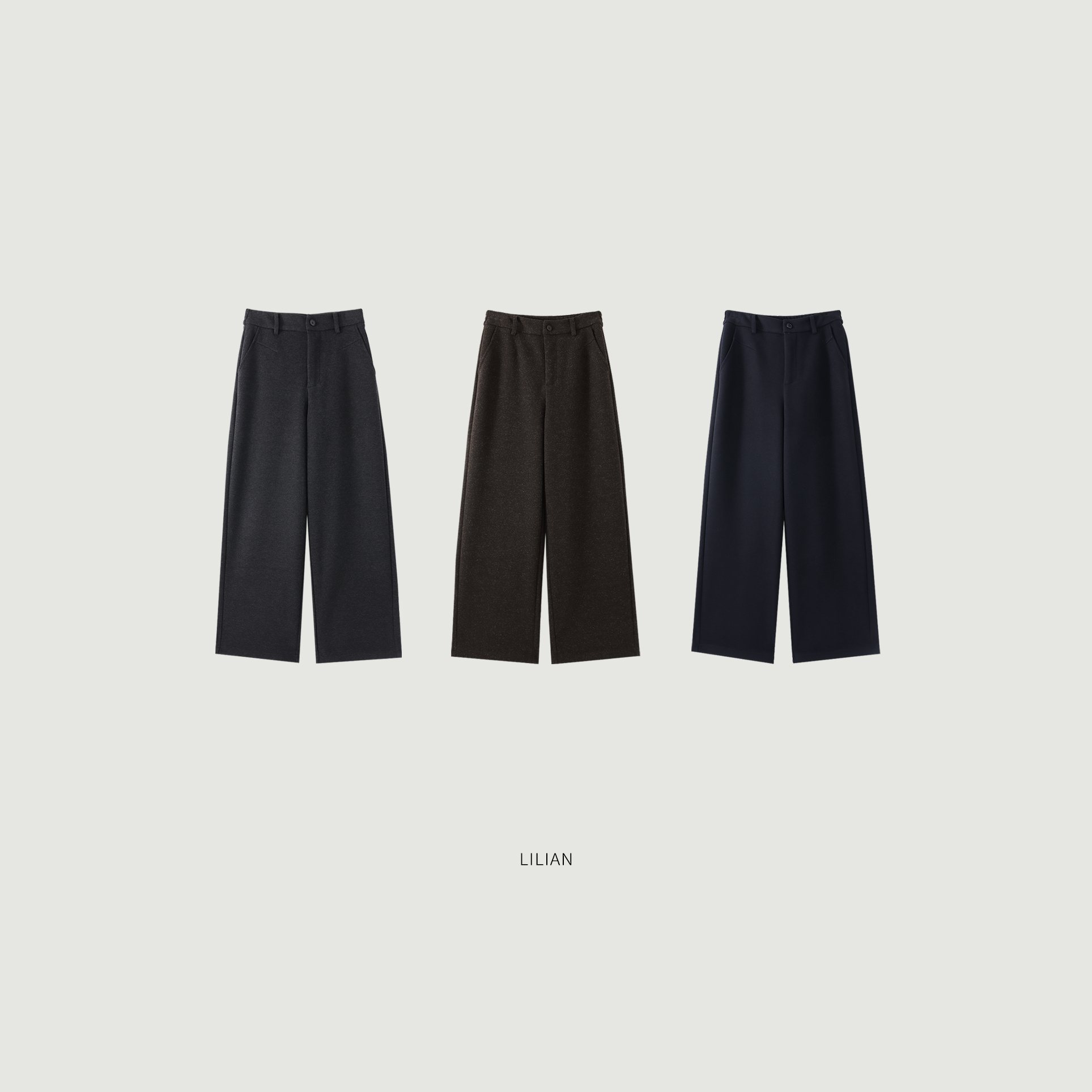 莉莉LIlian 通勤醋酸休闲显瘦松紧腰西装直筒阔腿长裤25秋冬