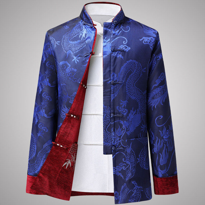 男穿爸爸春秋雪尼尔外套唐装中老年爷爷双面夹克装双面新品穿夹克