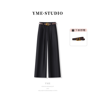 黑色西装裤女高腰阔腿裤女2026新款垂感老钱风加绒加厚休闲裤6251