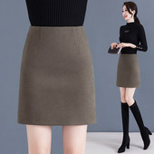 毛呢半身裙女士2025秋冬季 新款 高腰显瘦小个子加厚a字包臀短裙子