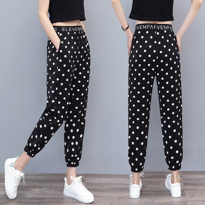 冰丝哈伦裤女雪纺2025年夏季新款薄款灯笼裤子九分波点运动休闲裤